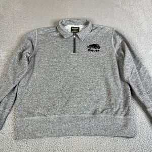Roots Sweatshirt Mens XL Gray 1/4 Zip Embroidered Pullover Sweater Canada